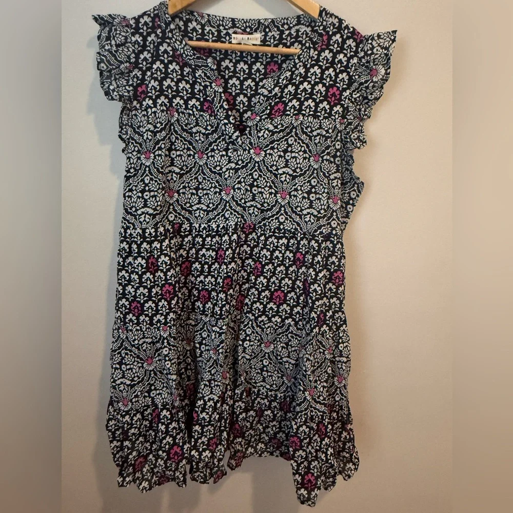 Roller Rabbit Periyar-Dora Pippa Pink Black Block Print Cotton Sundress Large - Picture 4 of 14